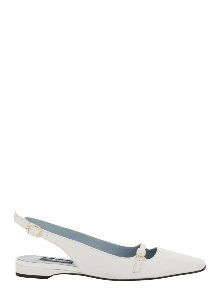 Beige Leather Slingback Ballet Shoes