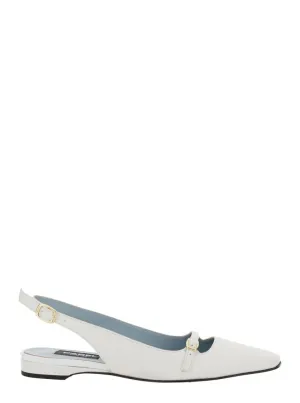 Beige Leather Slingback Ballet Shoes