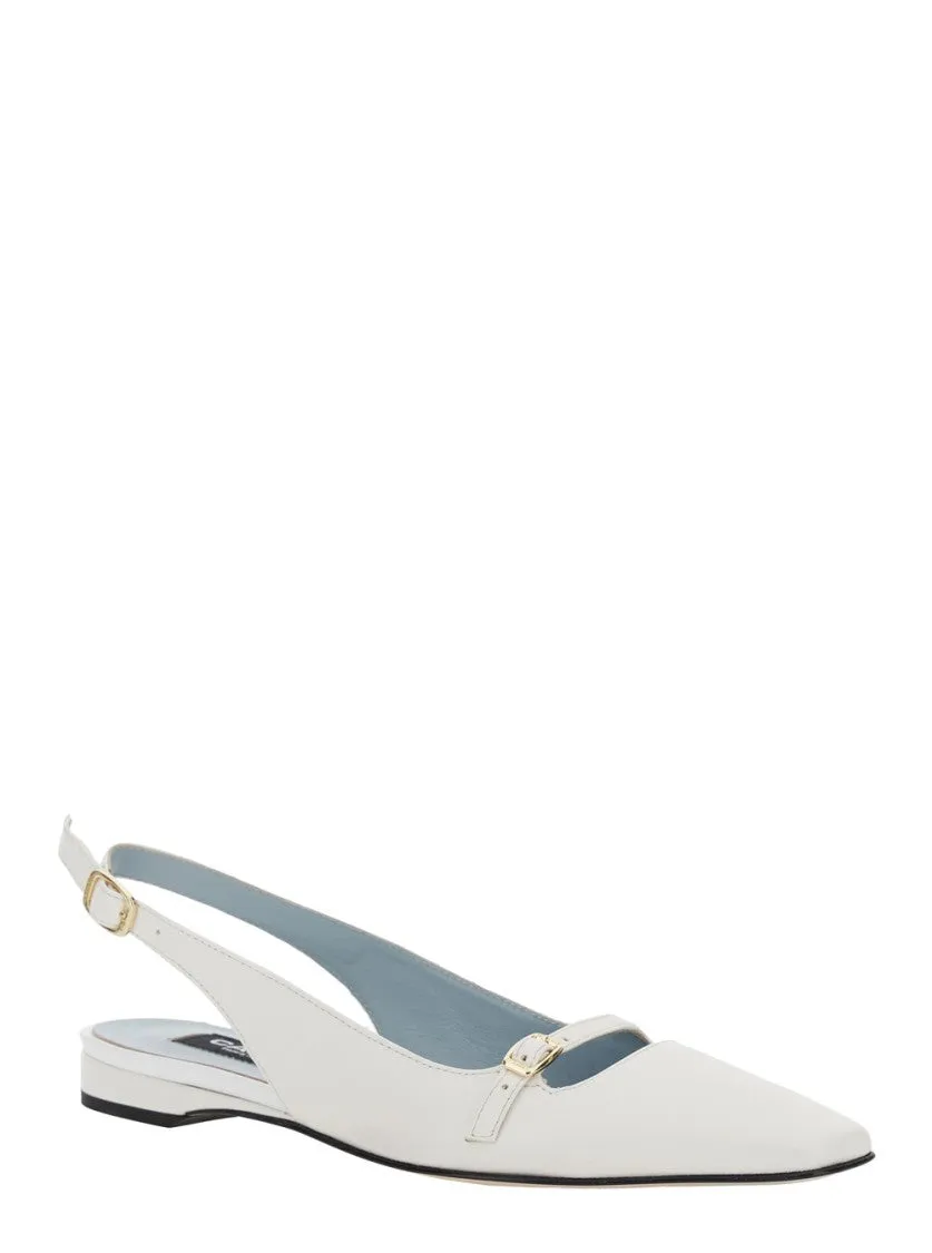 Beige Leather Slingback Ballet Shoes