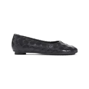 Black Leather Intrecciato Ballerinas