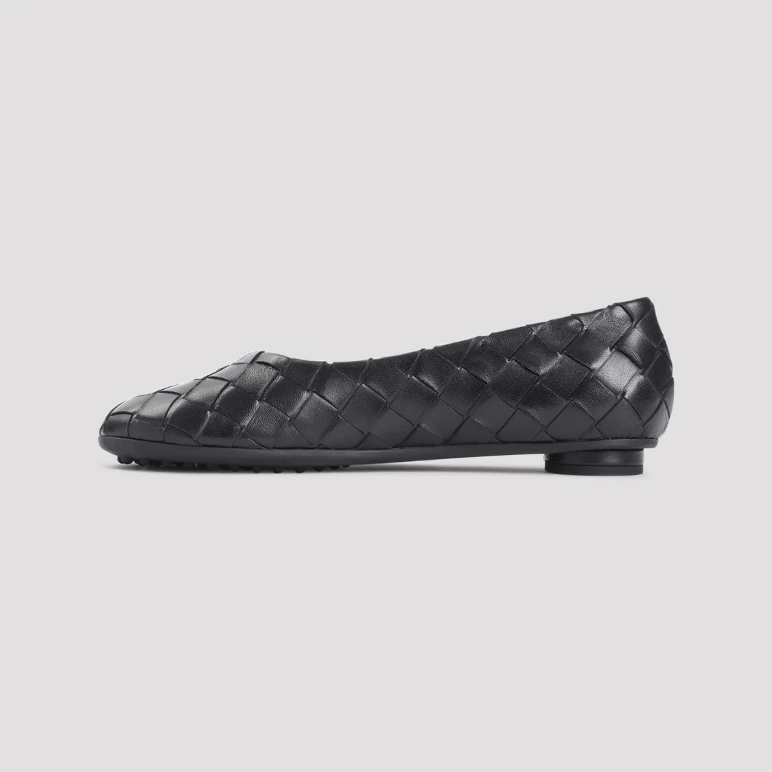 Black Leather Intrecciato Ballerinas
