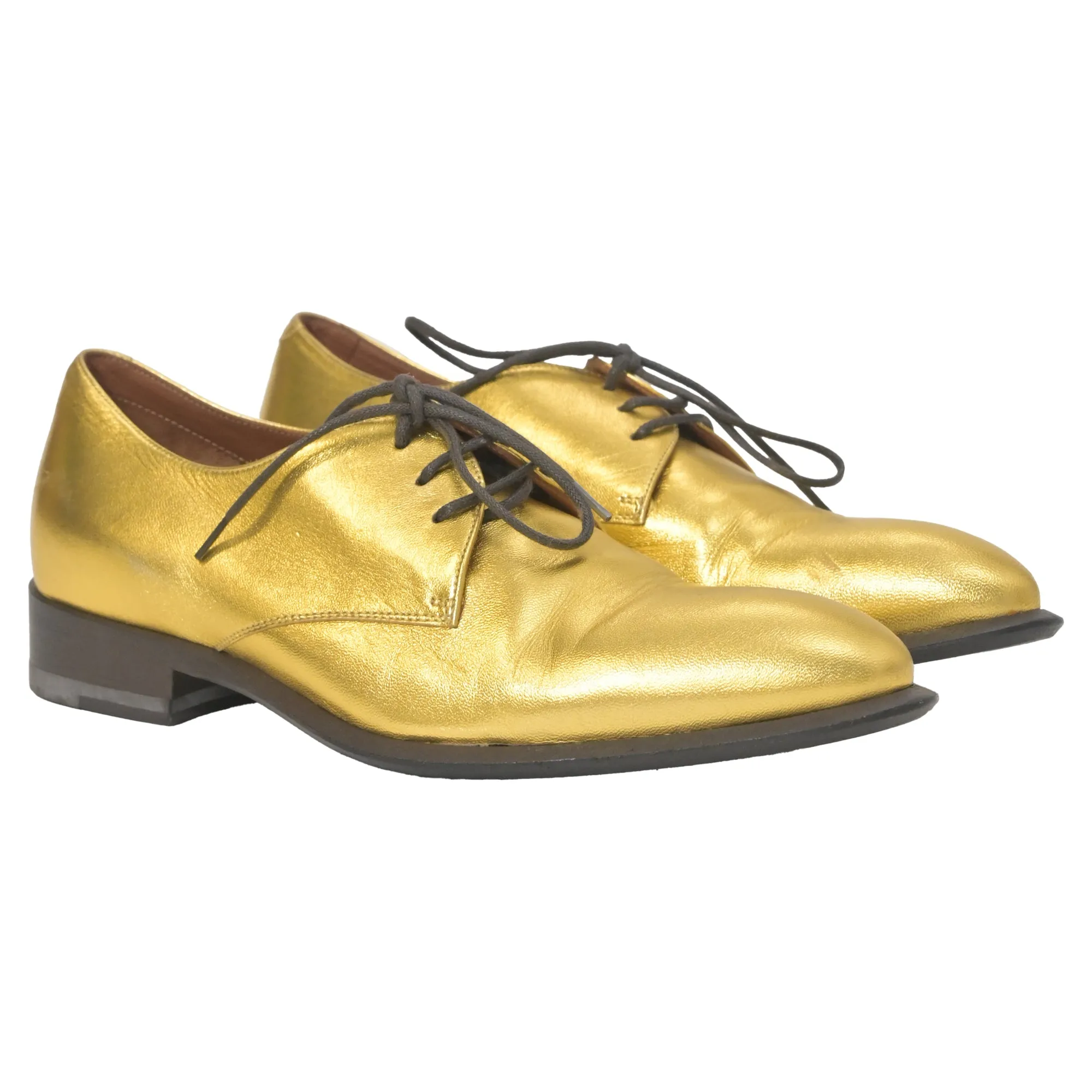 Celine Lace-Up Oxford Shoes in Metallic Gold Leather