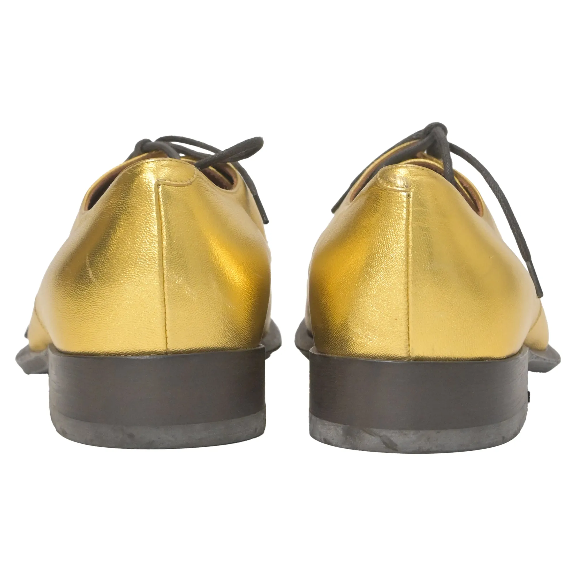 Celine Lace-Up Oxford Shoes in Metallic Gold Leather