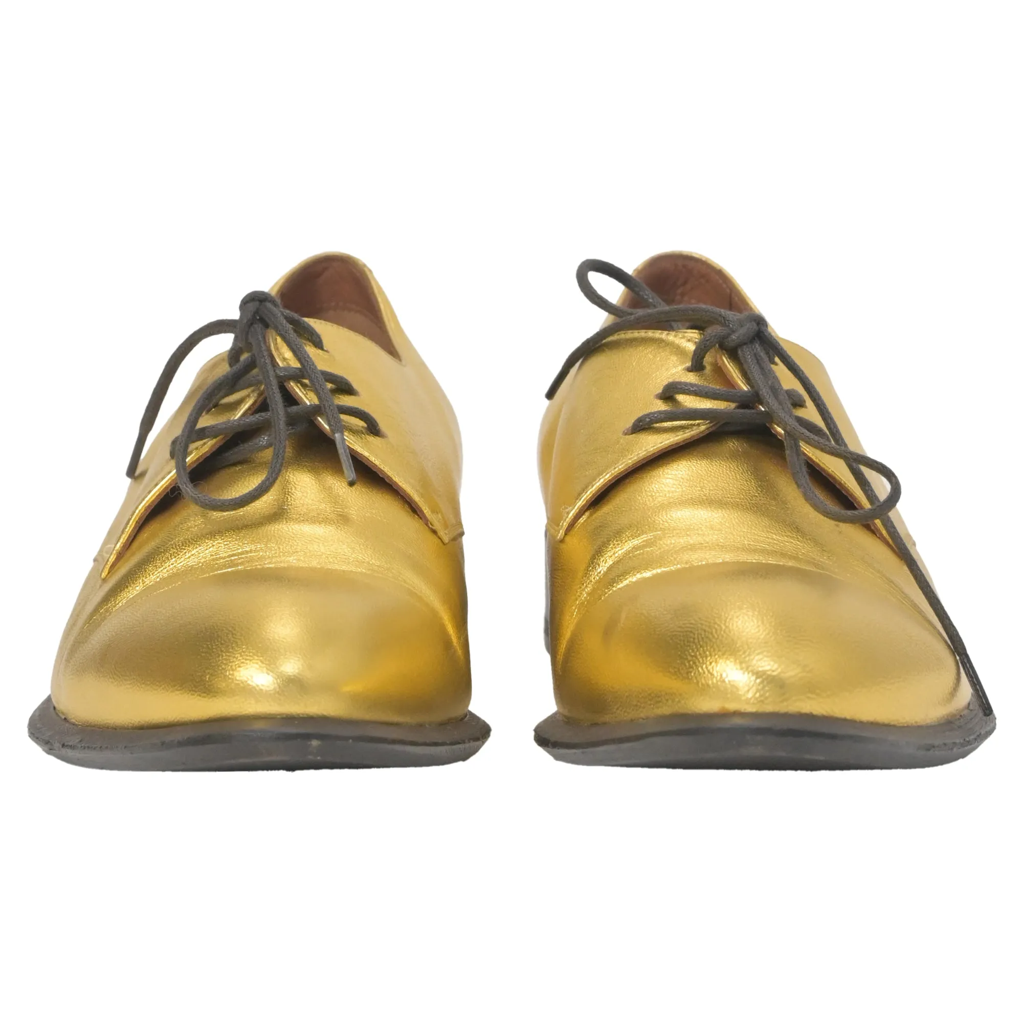 Celine Lace-Up Oxford Shoes in Metallic Gold Leather