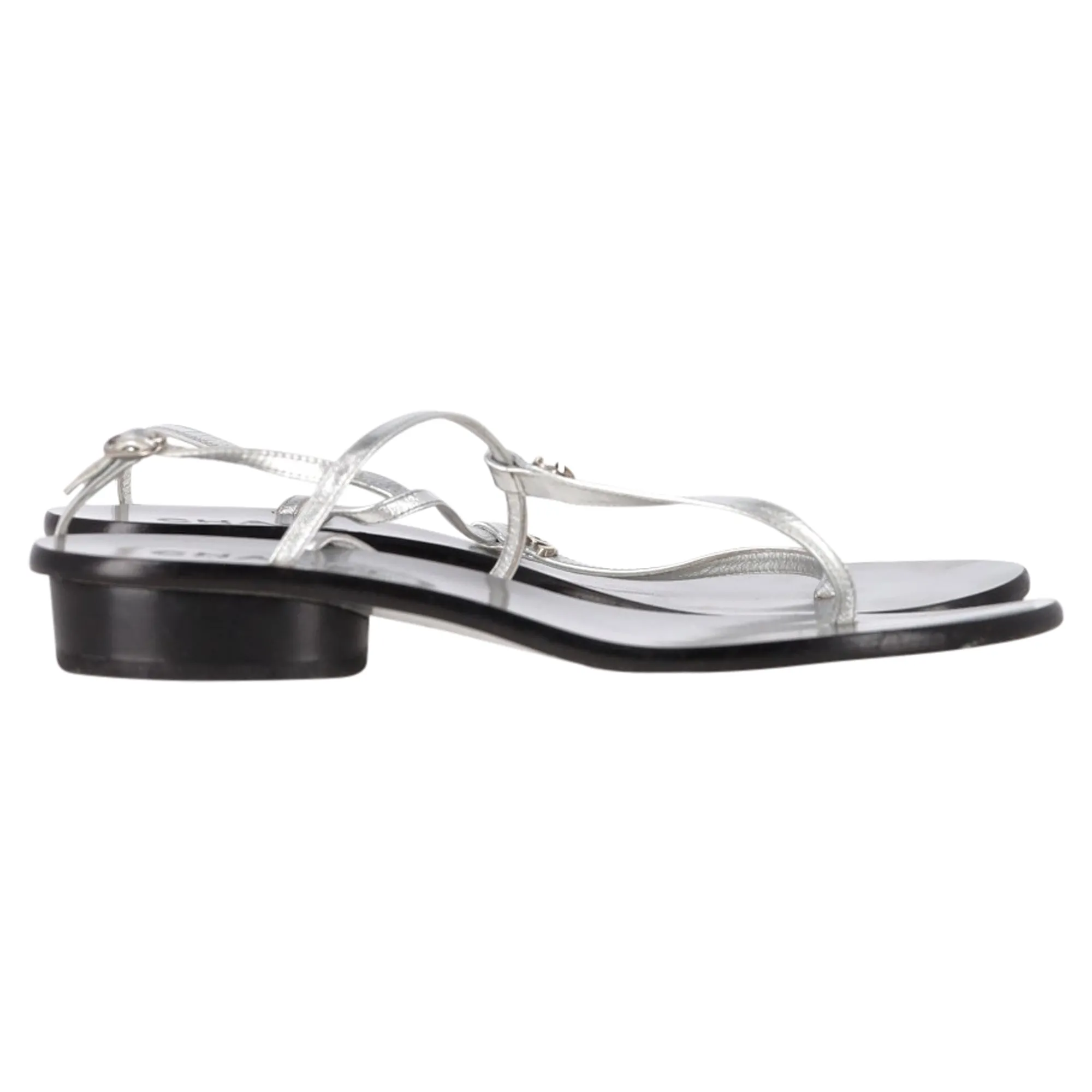 Chanel T-Strap Sandals in Silver Leather