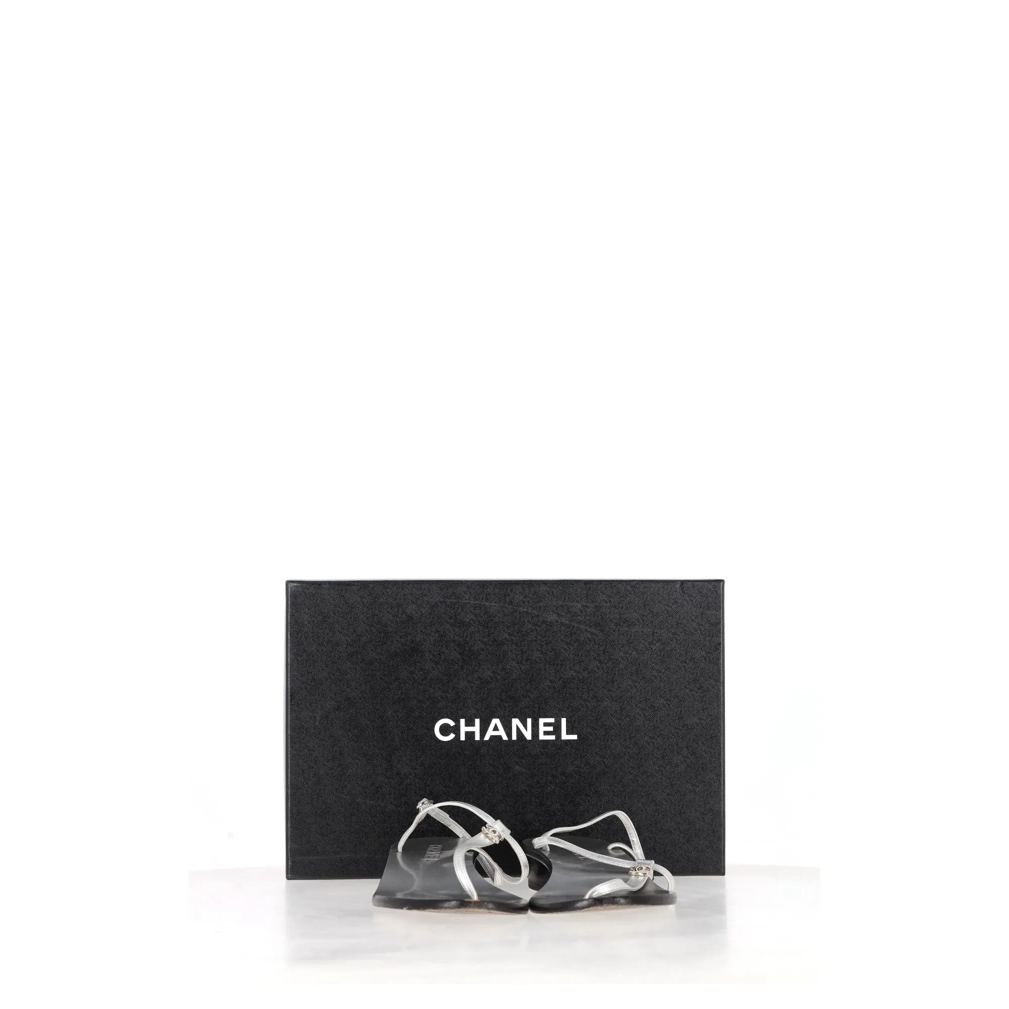 Chanel T-Strap Sandals in Silver Leather