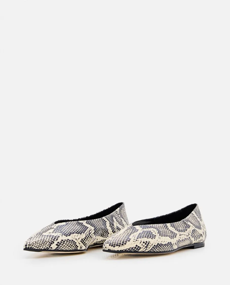Creamy Goat Leather Moa Snake Print Flats