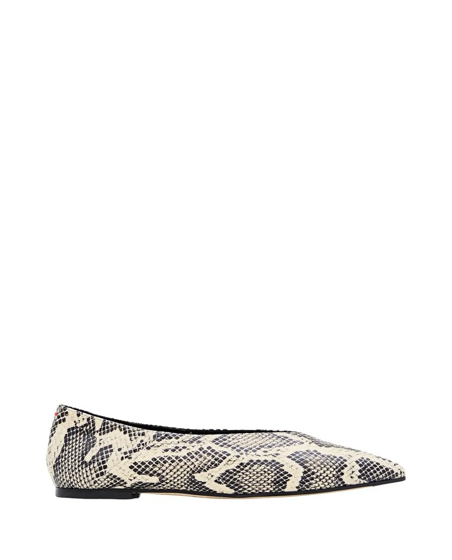 Creamy Goat Leather Moa Snake Print Flats