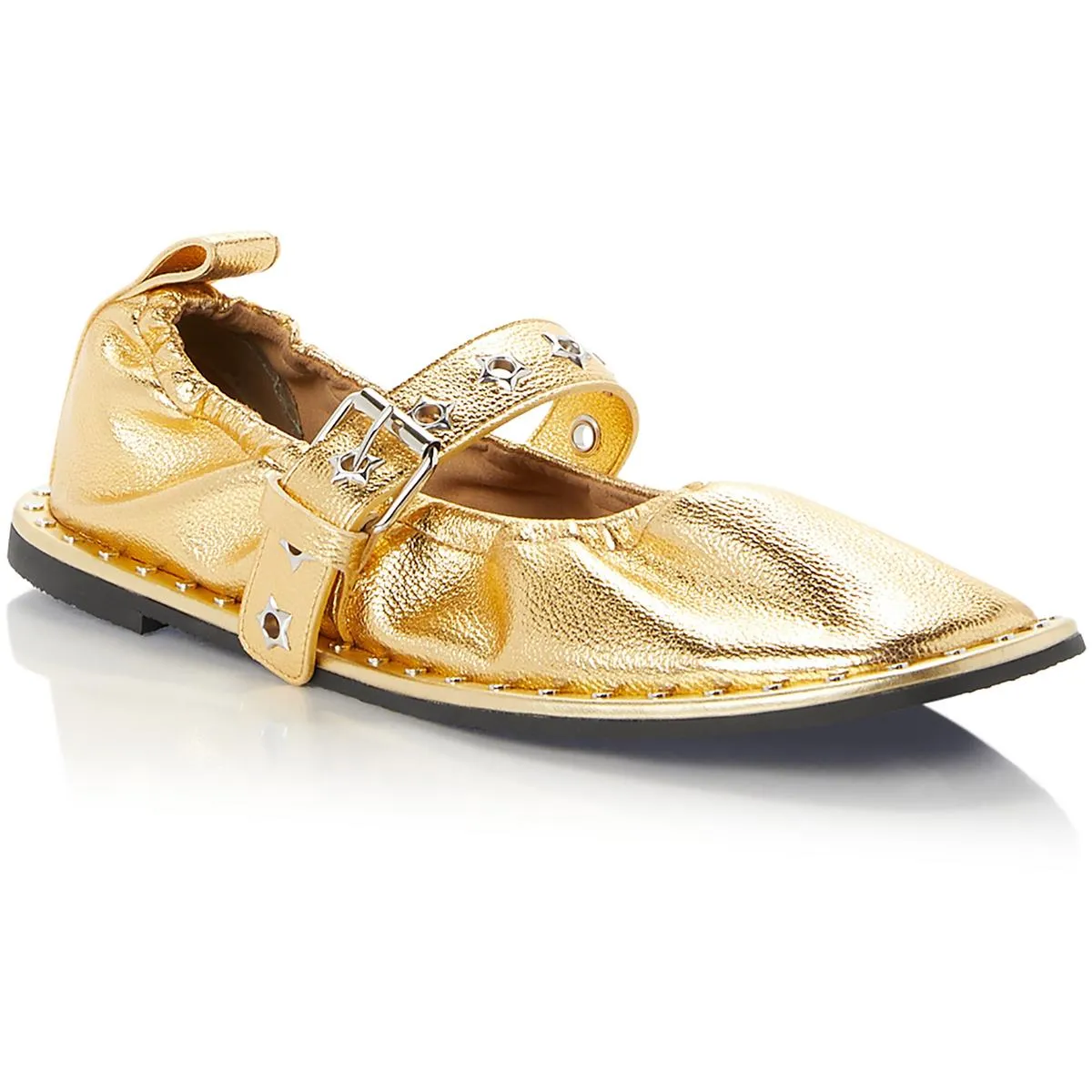 Falabella Womens Metallic Faux Leather Ballet Flats