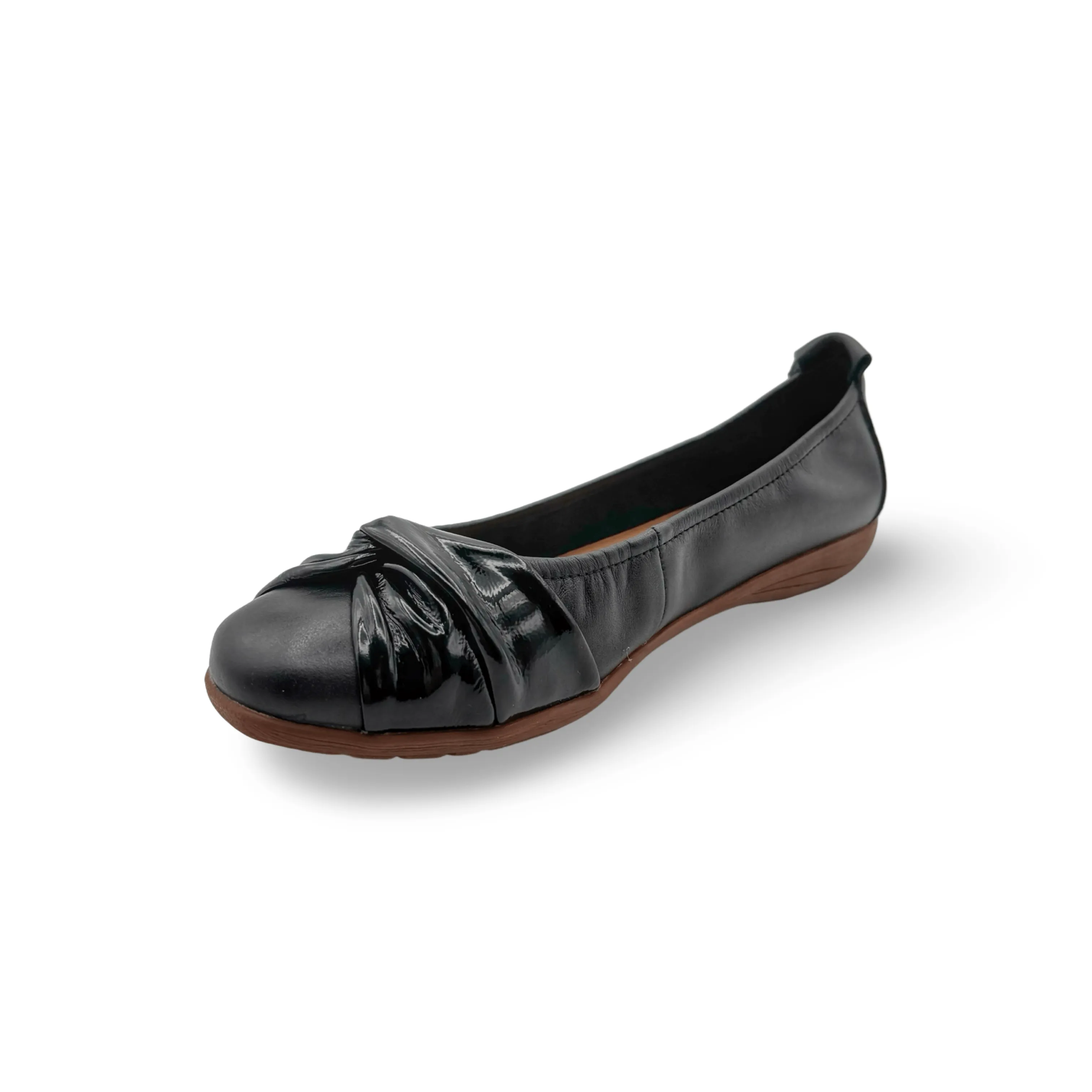 Fenja Black Leather/Patent Flat