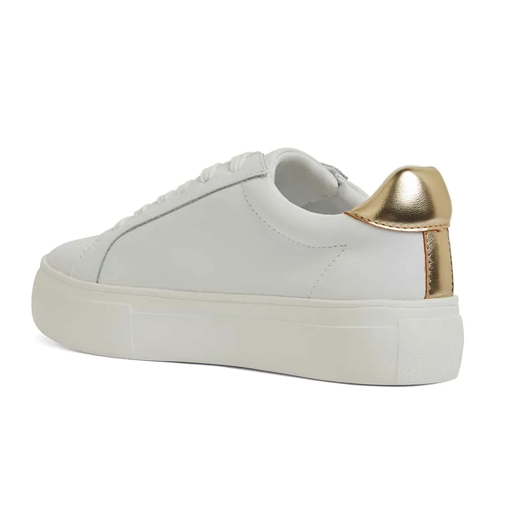 Frenzy Sneaker in White And Gold Leather