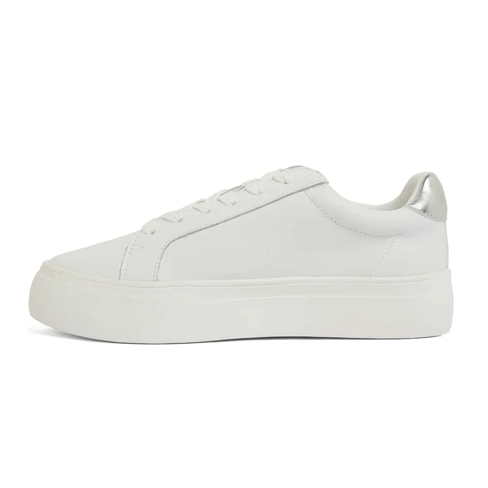 Frenzy Sneaker in White And Silver Leather