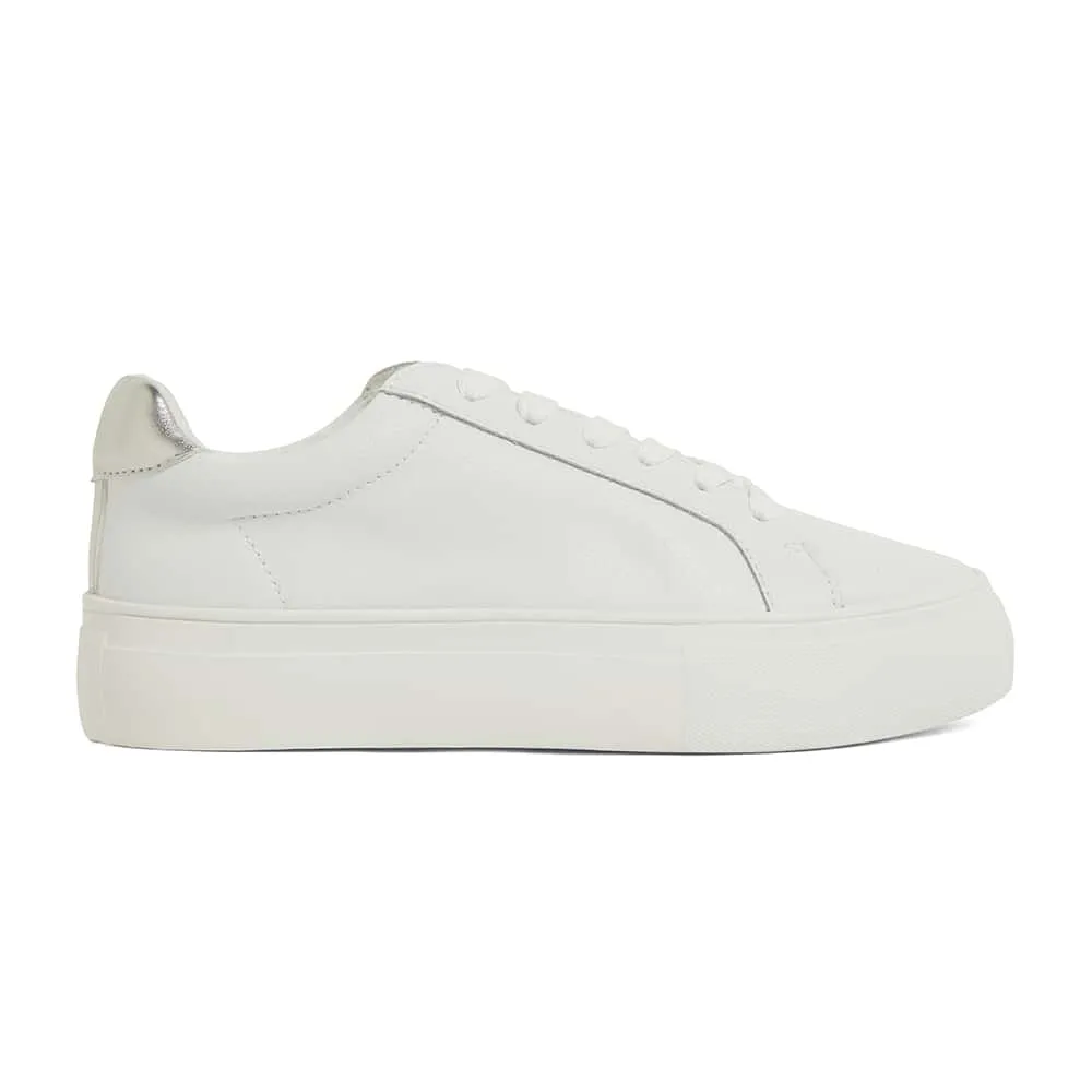 Frenzy Sneaker in White And Silver Leather