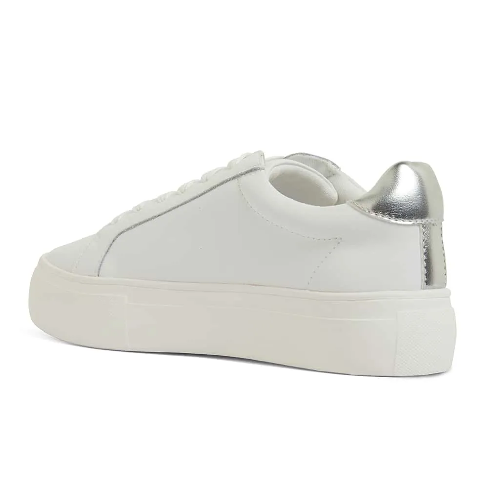 Frenzy Sneaker in White And Silver Leather