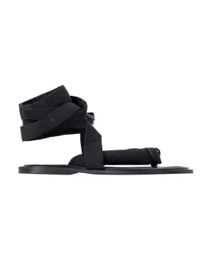 Ganni Puffy Wrap Sandals in Black Canvas