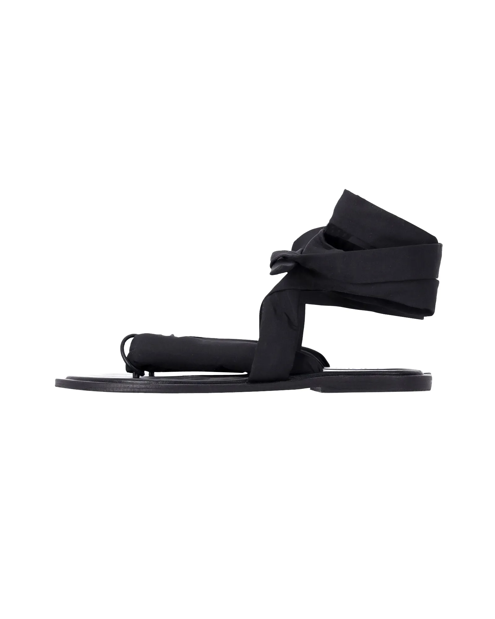 Ganni Puffy Wrap Sandals in Black Canvas