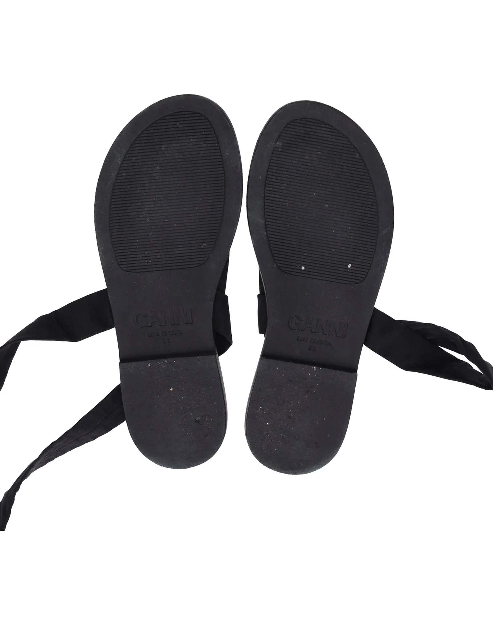 Ganni Puffy Wrap Sandals in Black Canvas