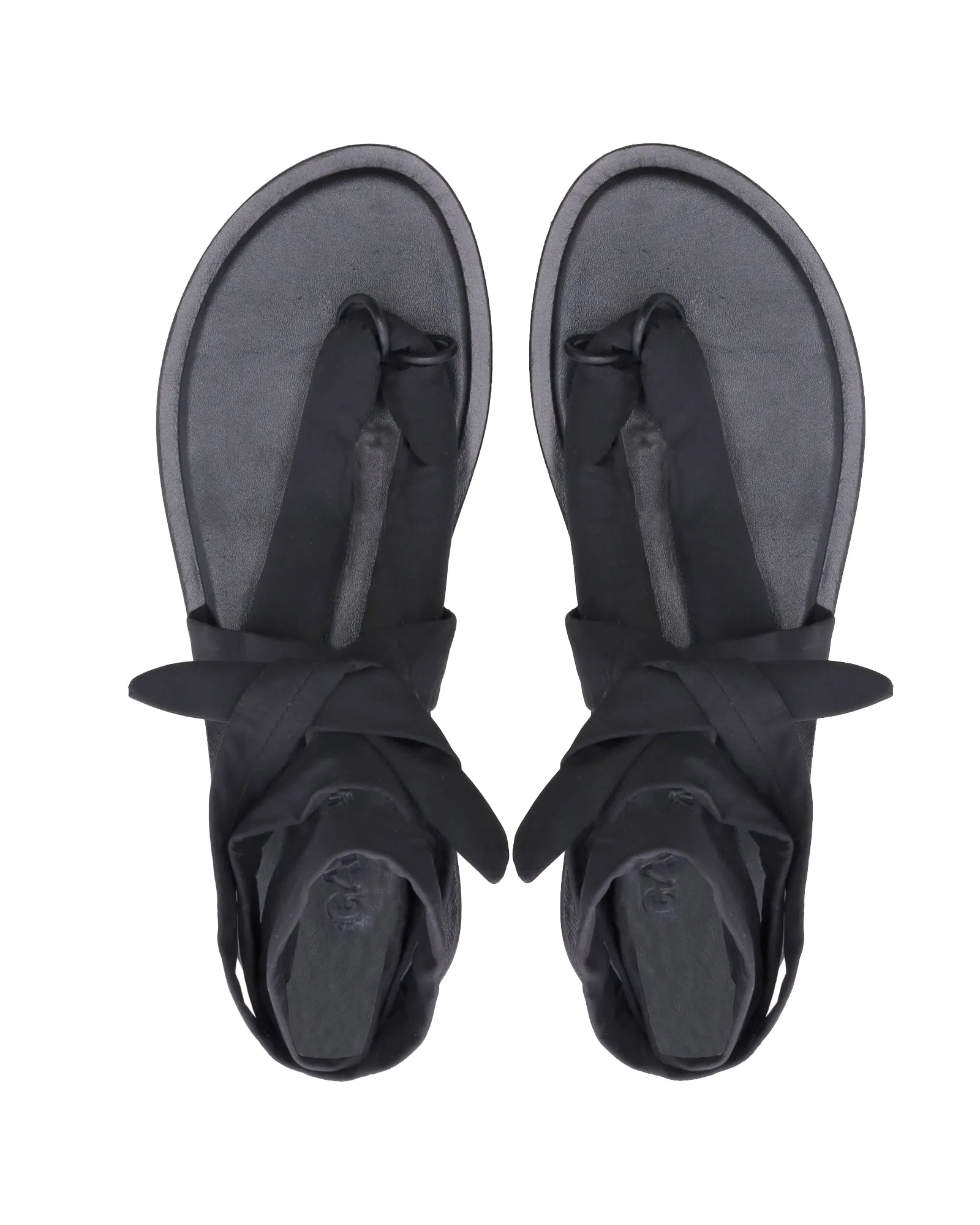 Ganni Puffy Wrap Sandals in Black Canvas