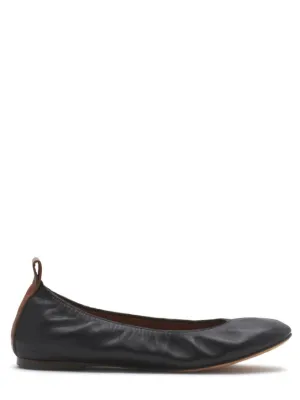 Gathered Design Leather Ballerina Flats