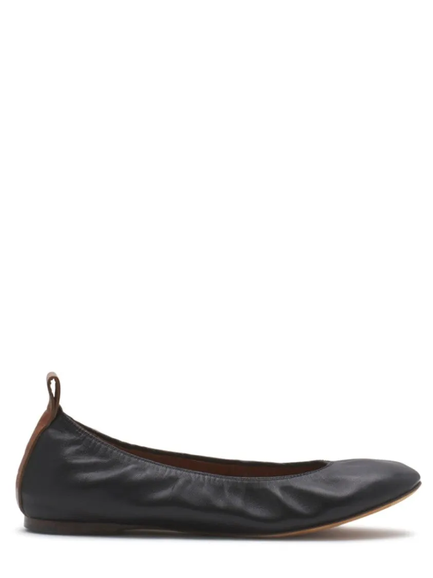 Gathered Design Leather Ballerina Flats