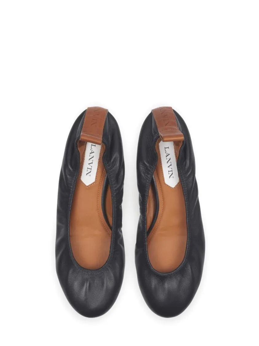 Gathered Design Leather Ballerina Flats