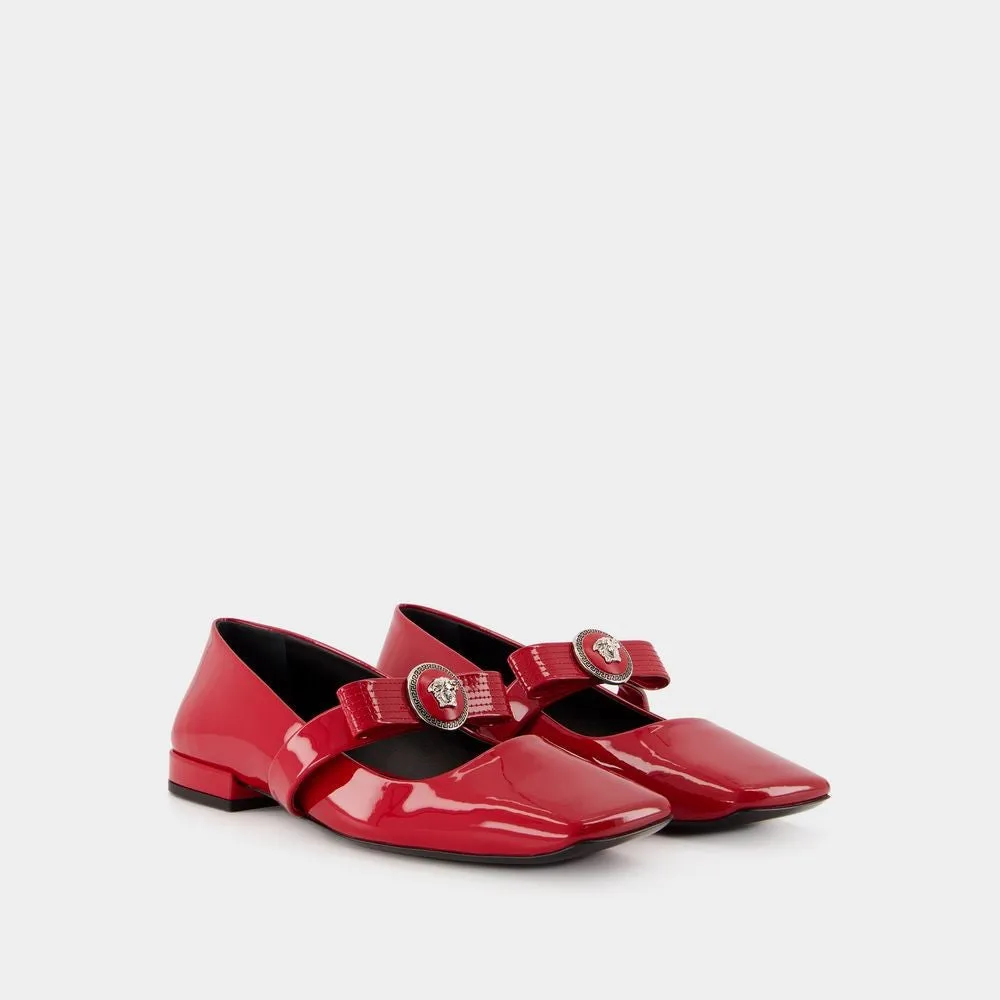 Gianni Ribbon Flat Shoes - Leather - Red