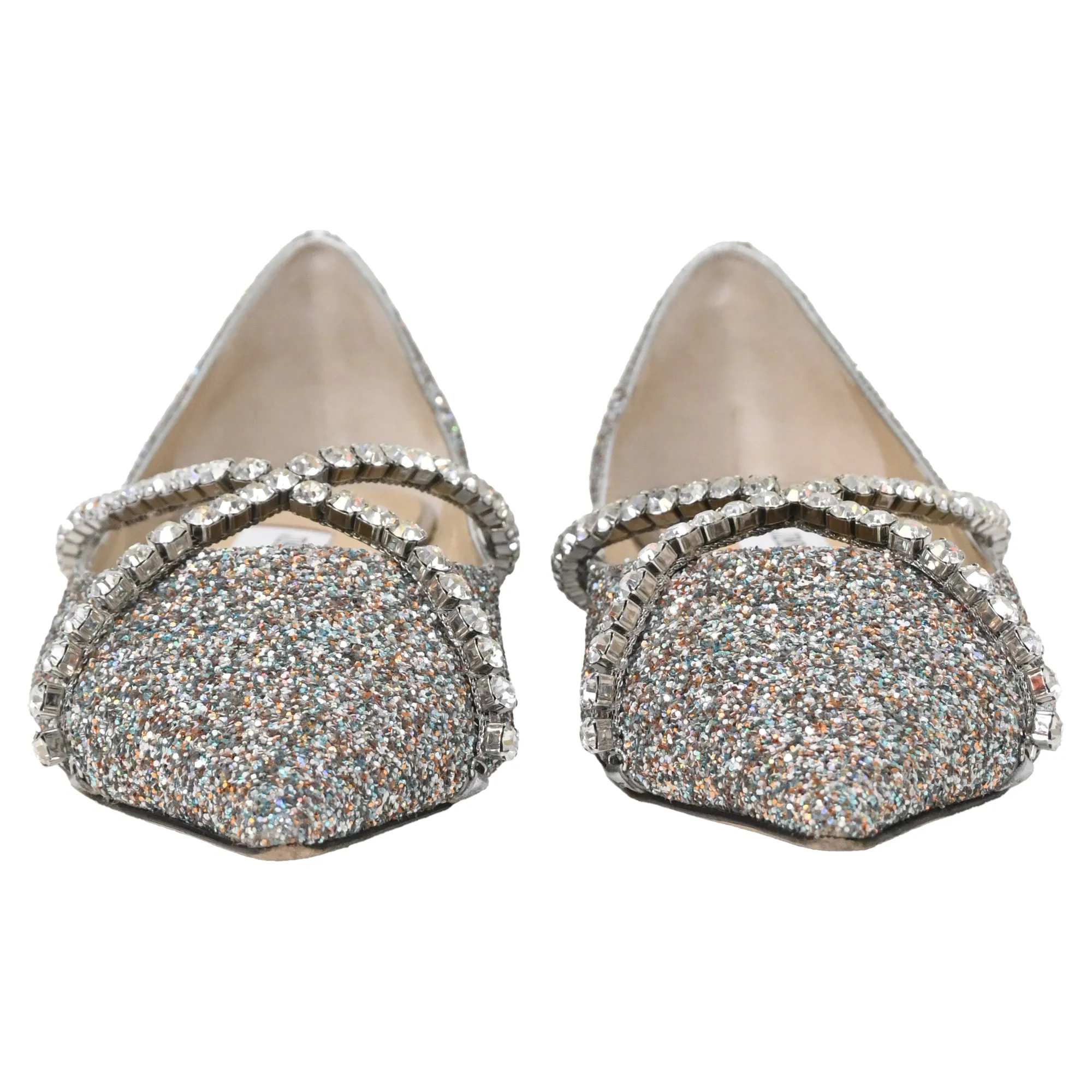 Jimmy Choo Genevi Crystal Embellished Ballet Flats in Silver Glitter