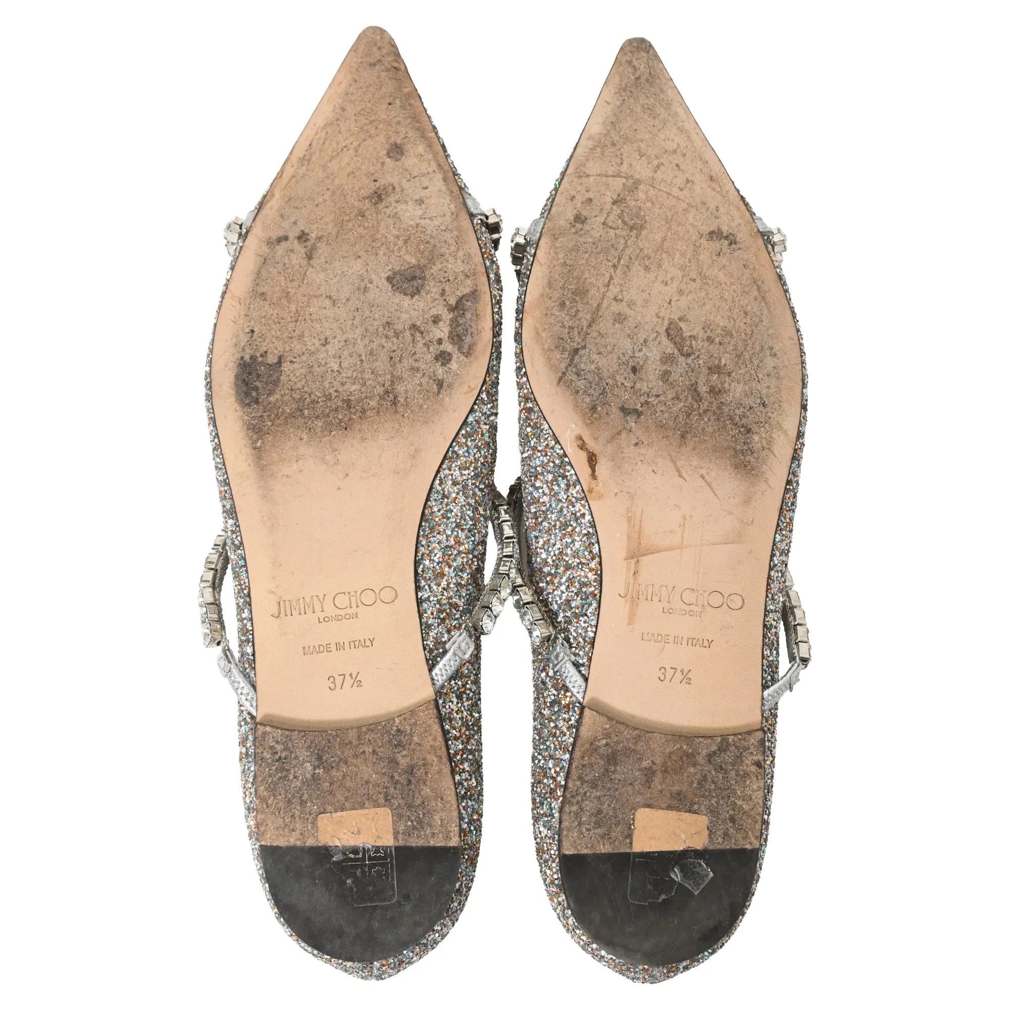 Jimmy Choo Genevi Crystal Embellished Ballet Flats in Silver Glitter