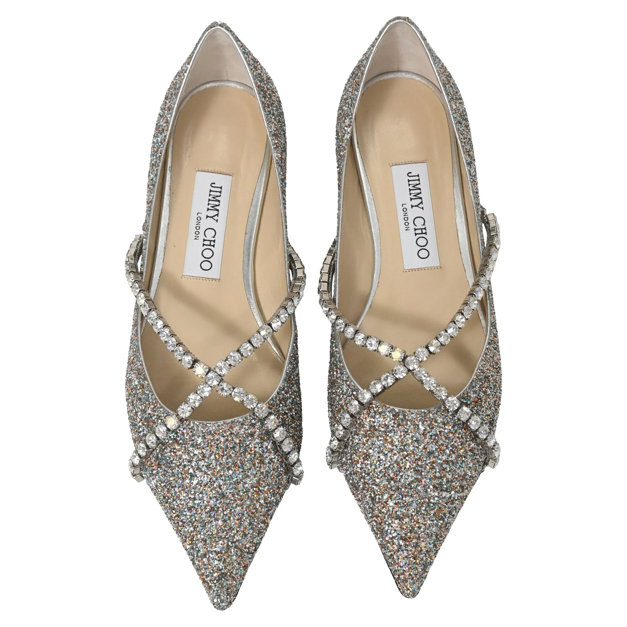 Jimmy Choo Genevi Crystal Embellished Ballet Flats in Silver Glitter