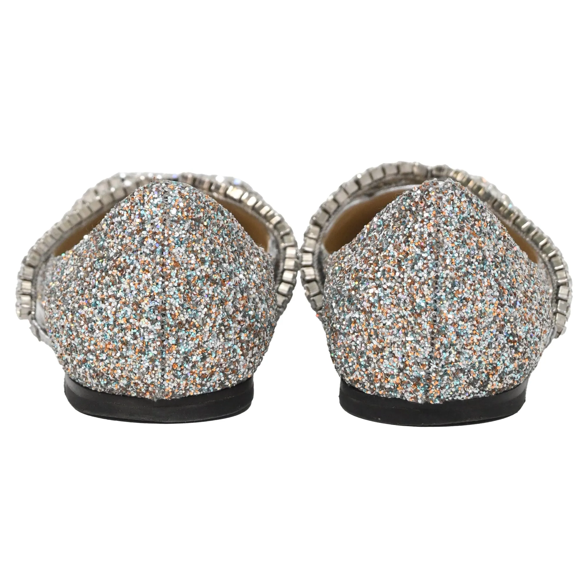 Jimmy Choo Genevi Crystal Embellished Ballet Flats in Silver Glitter