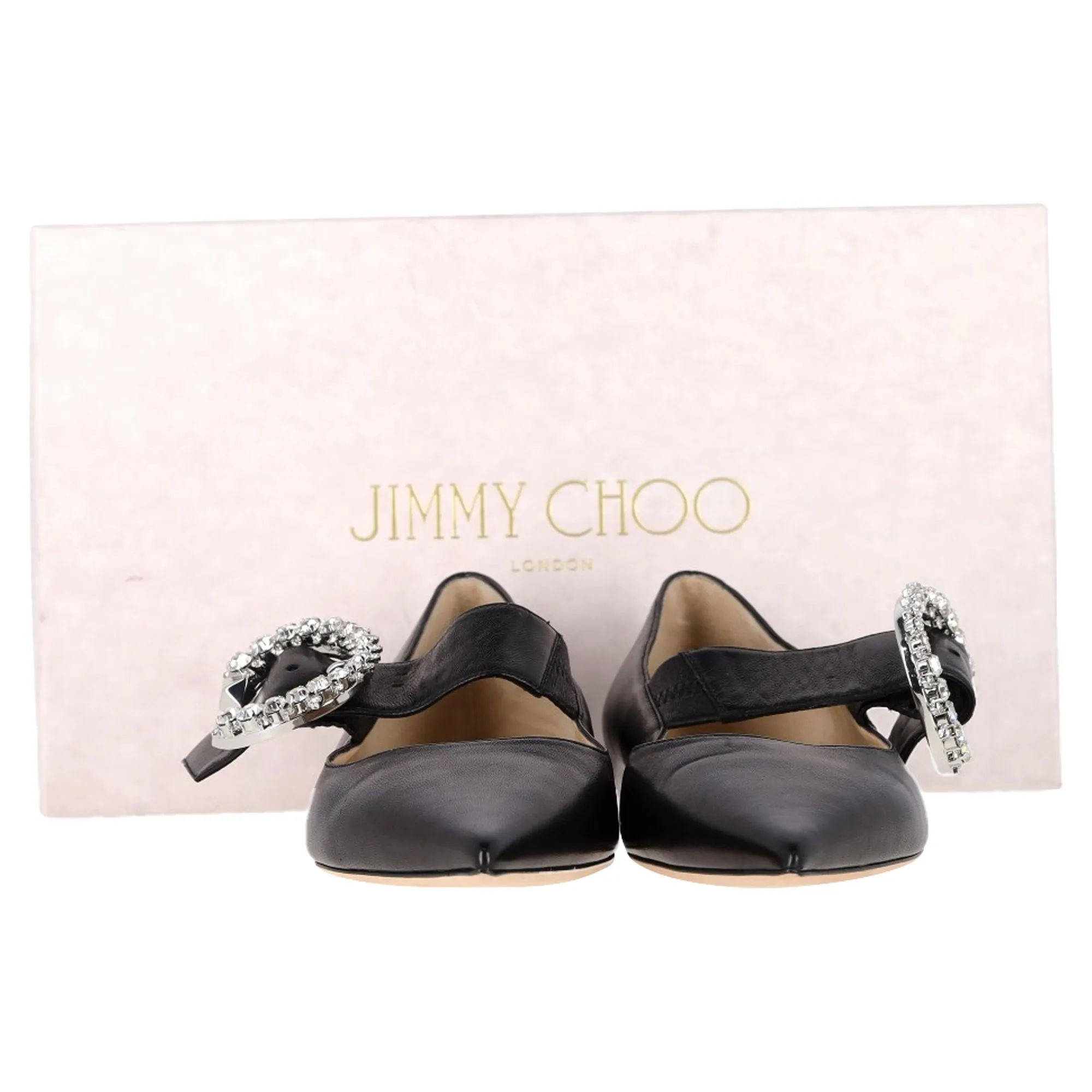 Jimmy Choo Melva Crystal-Embellished Point-Toe Ballet Flats in Black Leather
