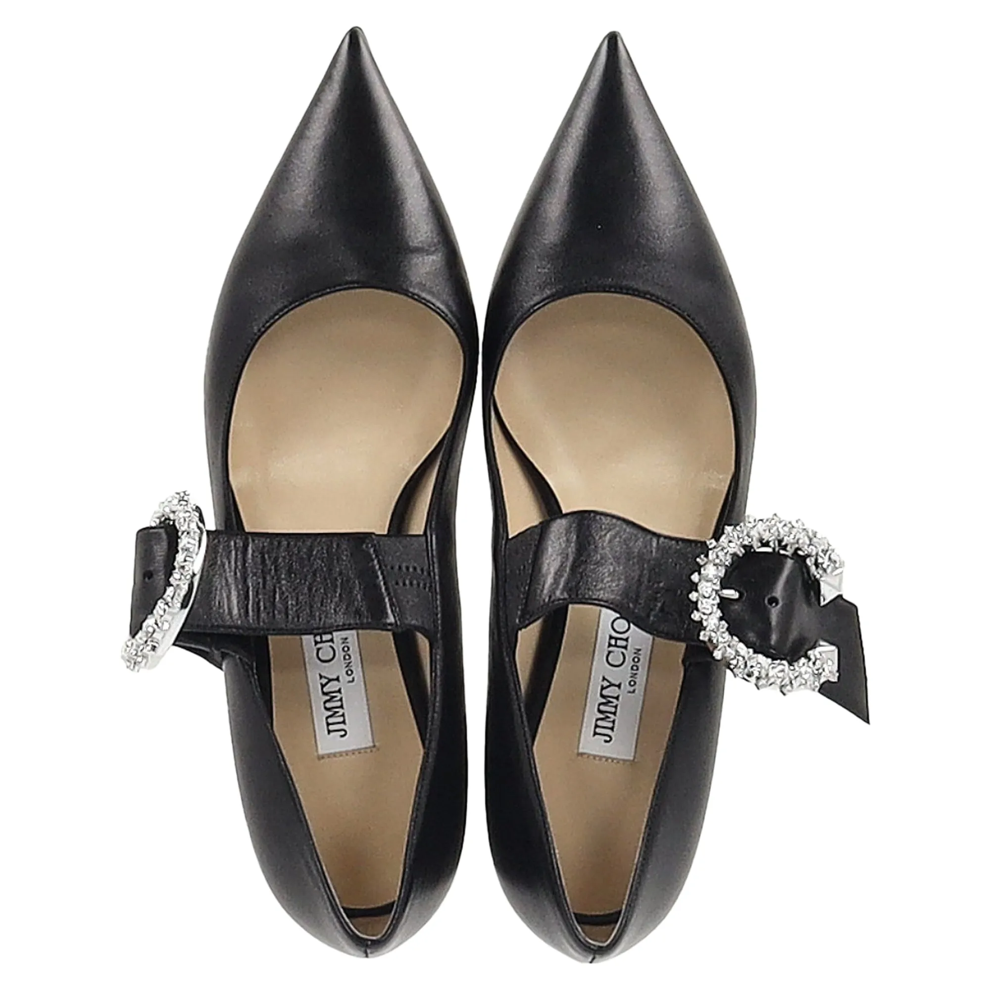 Jimmy Choo Melva Crystal-Embellished Point-Toe Ballet Flats in Black Leather
