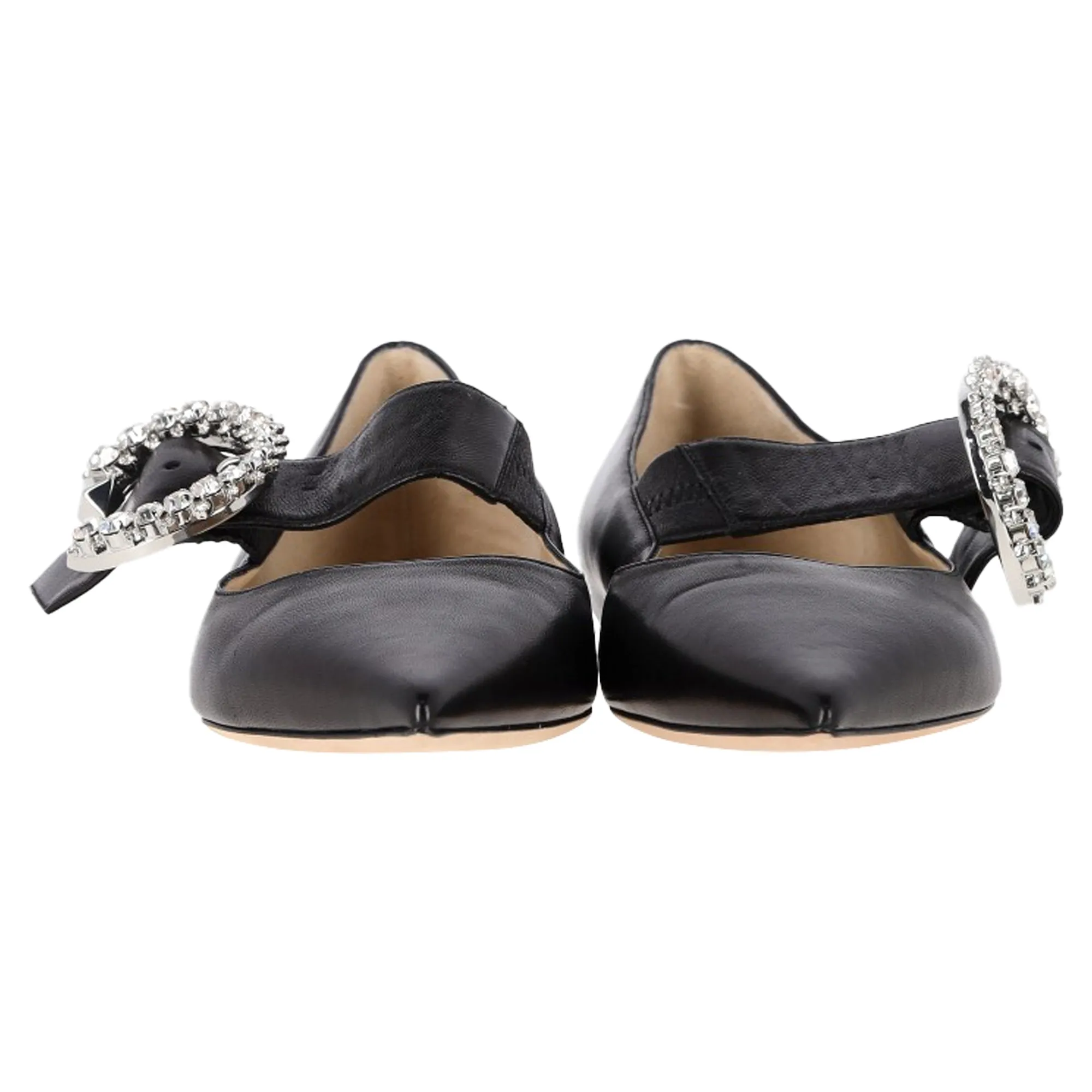 Jimmy Choo Melva Crystal-Embellished Point-Toe Ballet Flats in Black Leather