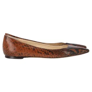 Jimmy Choo Romy Snakeskin-Embossed Ballet Flats in Brown Leather