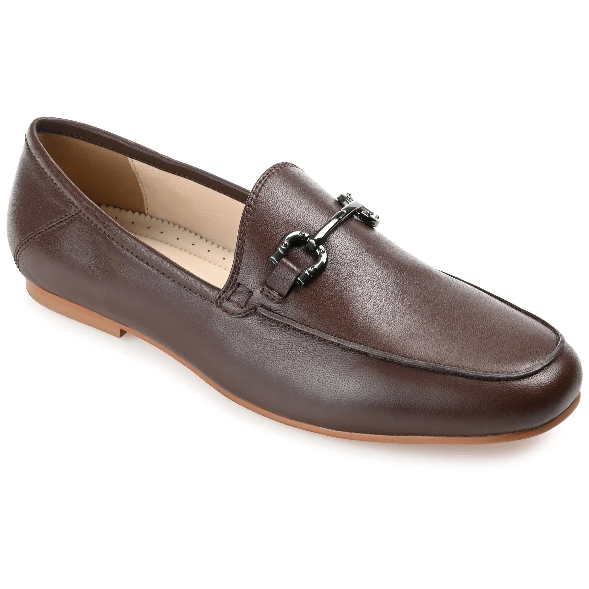 Journee Signature Womens Genuine Leather Giia Loafer Round Toe Slip On Flats