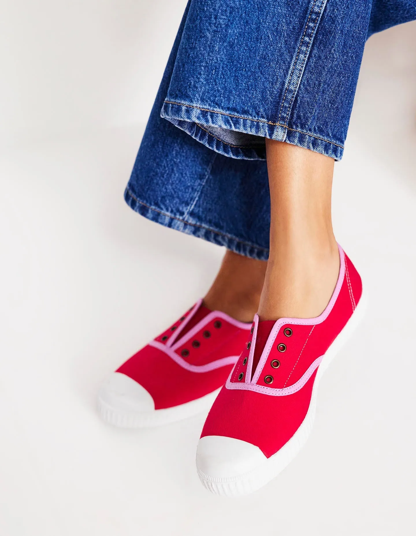 Laceless Canvas Plimsoll-Post Box Red/Soft Pink