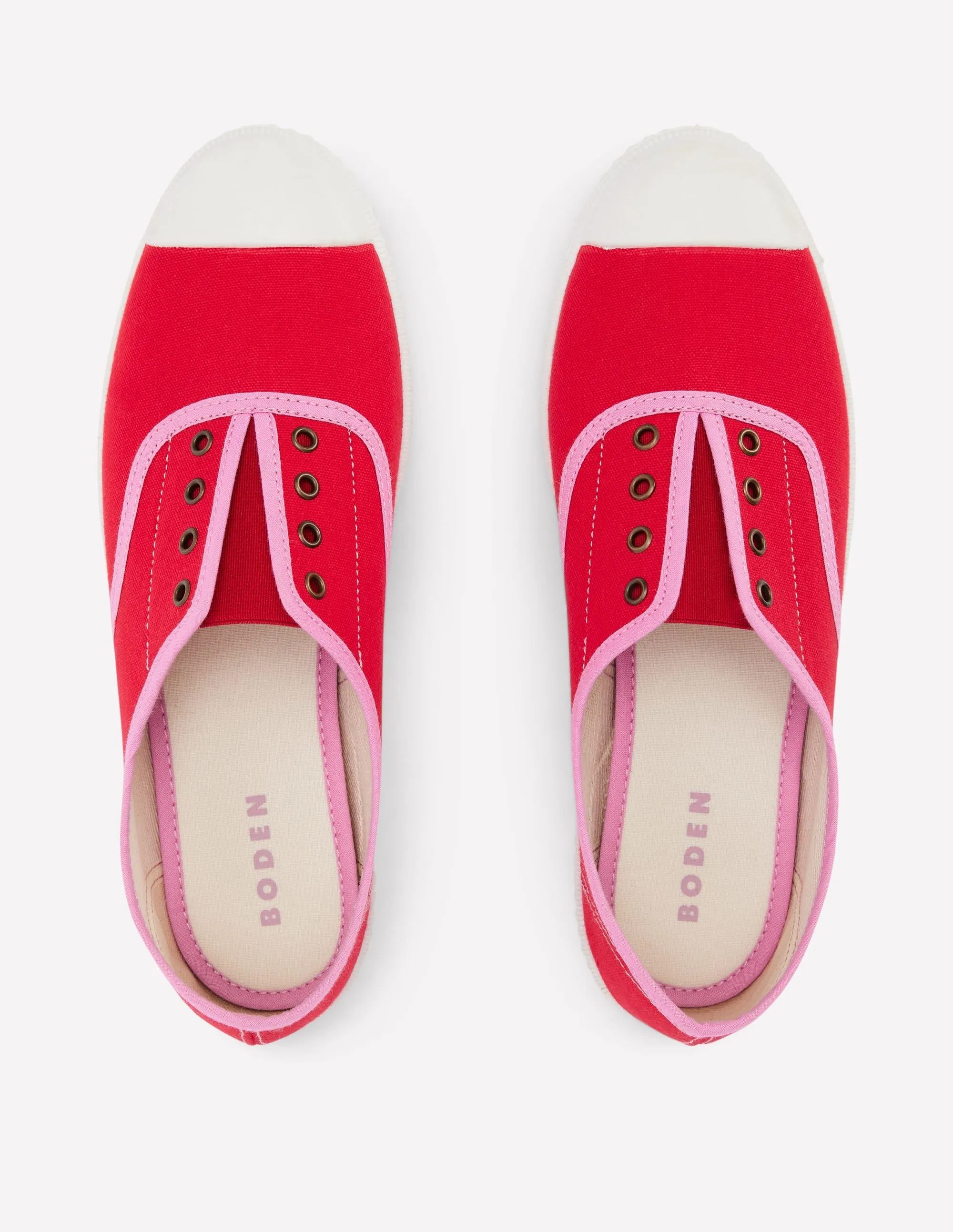 Laceless Canvas Plimsoll-Post Box Red/Soft Pink