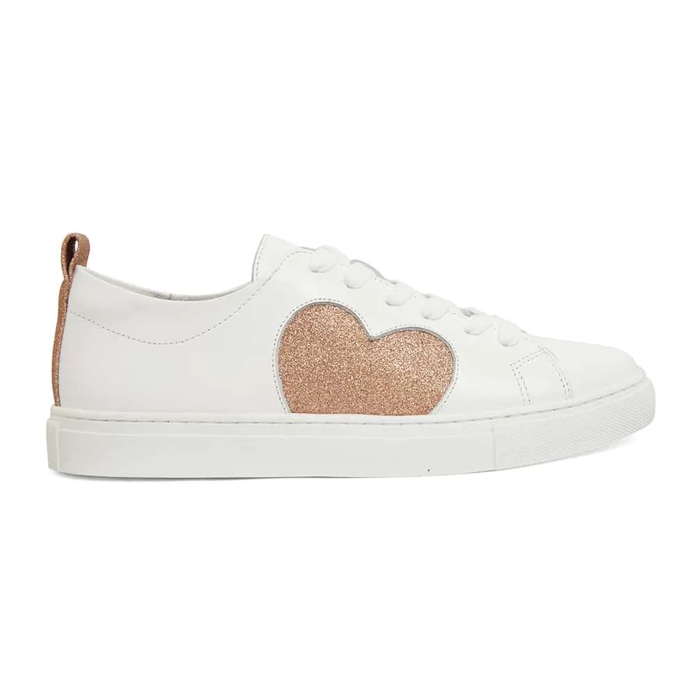 Love Sneaker in White And Rose Gold Glitter Leather