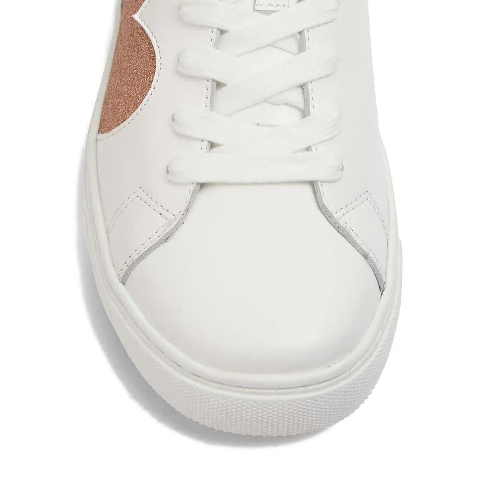Love Sneaker in White And Rose Gold Glitter Leather
