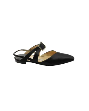 Manolo Blahnik Embellished Buckle Sandals in Black Satin