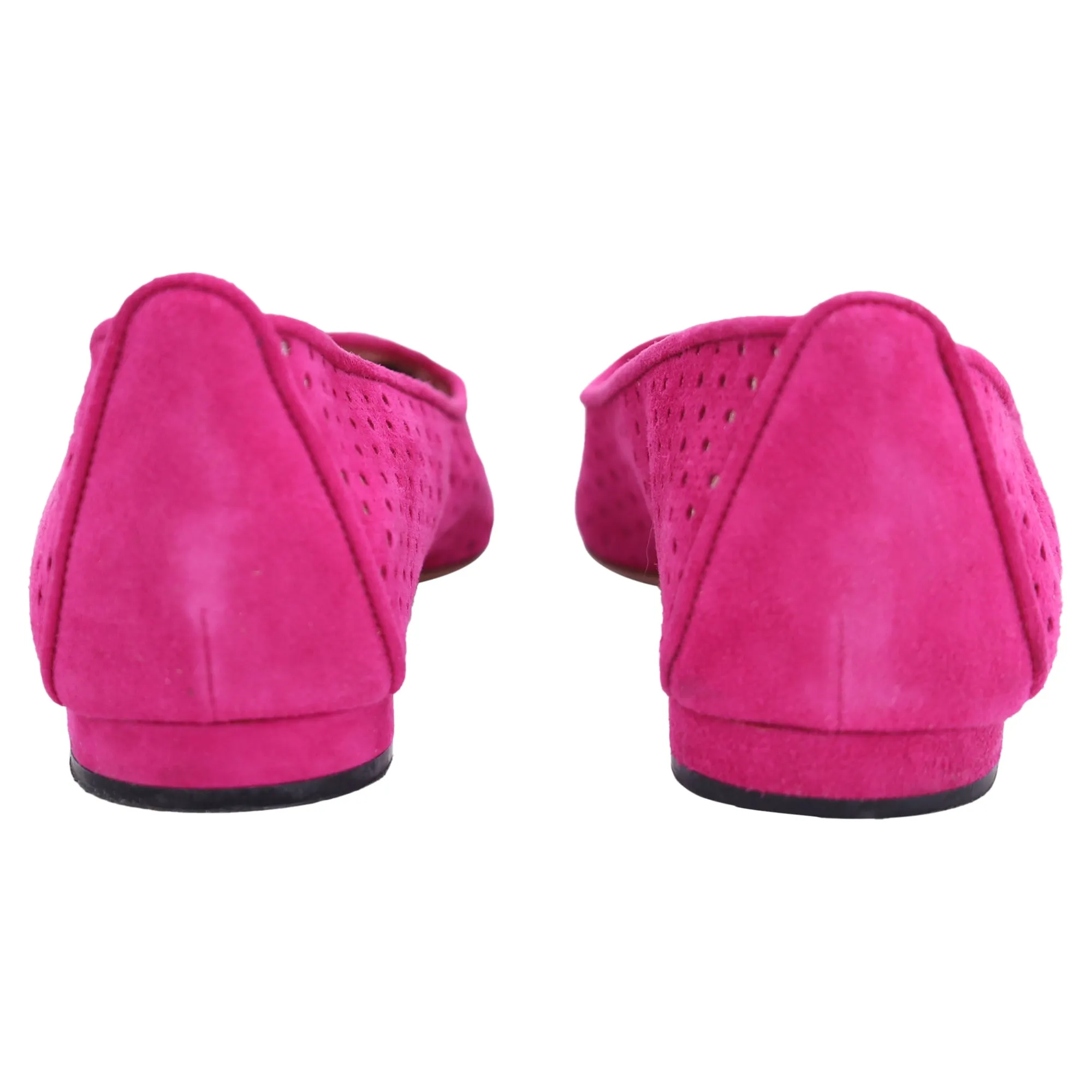 Manolo Blahnik Perforated Loafers in Pink Suede