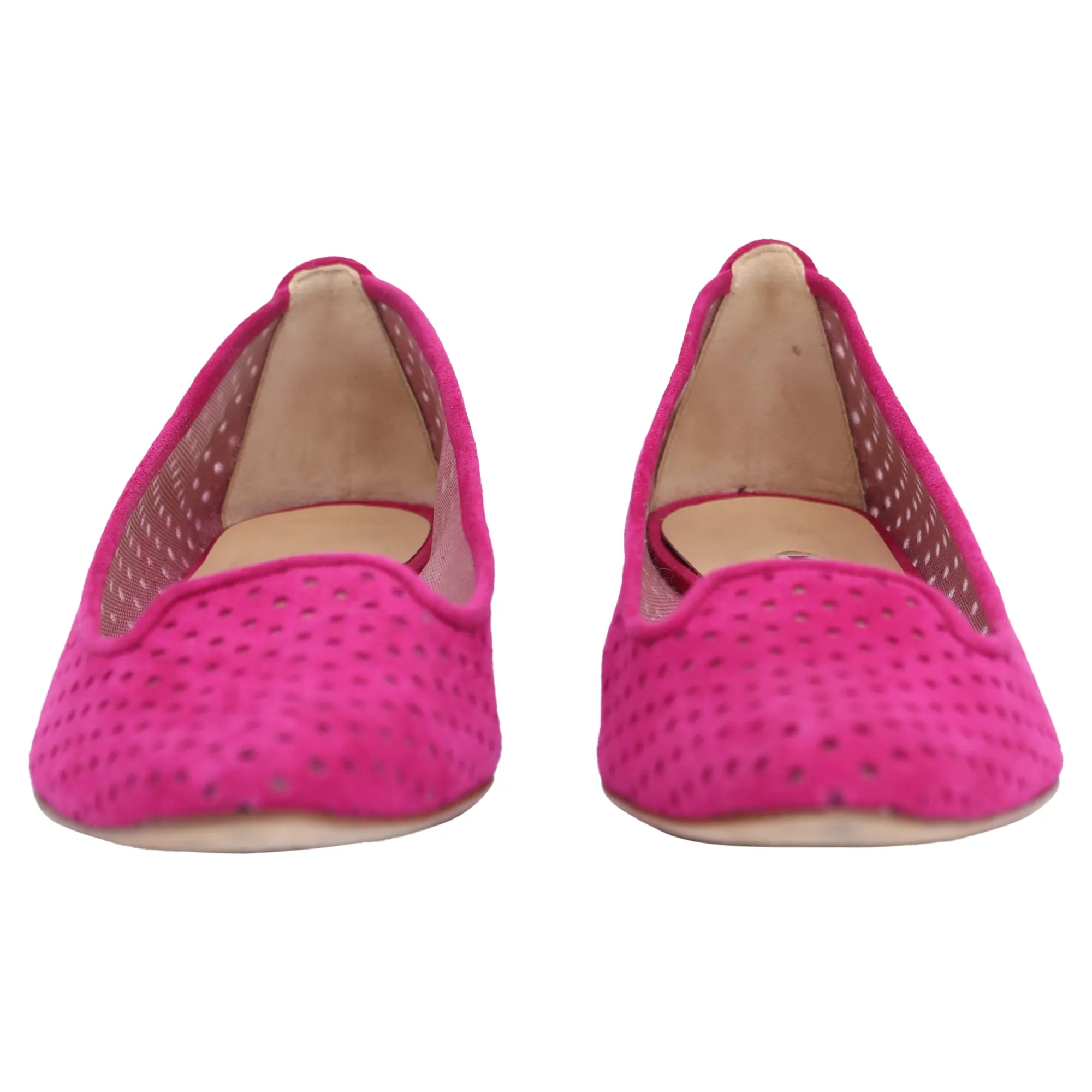 Manolo Blahnik Perforated Loafers in Pink Suede