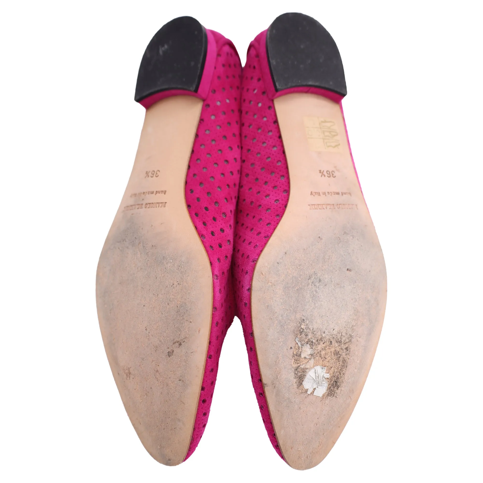 Manolo Blahnik Perforated Loafers in Pink Suede