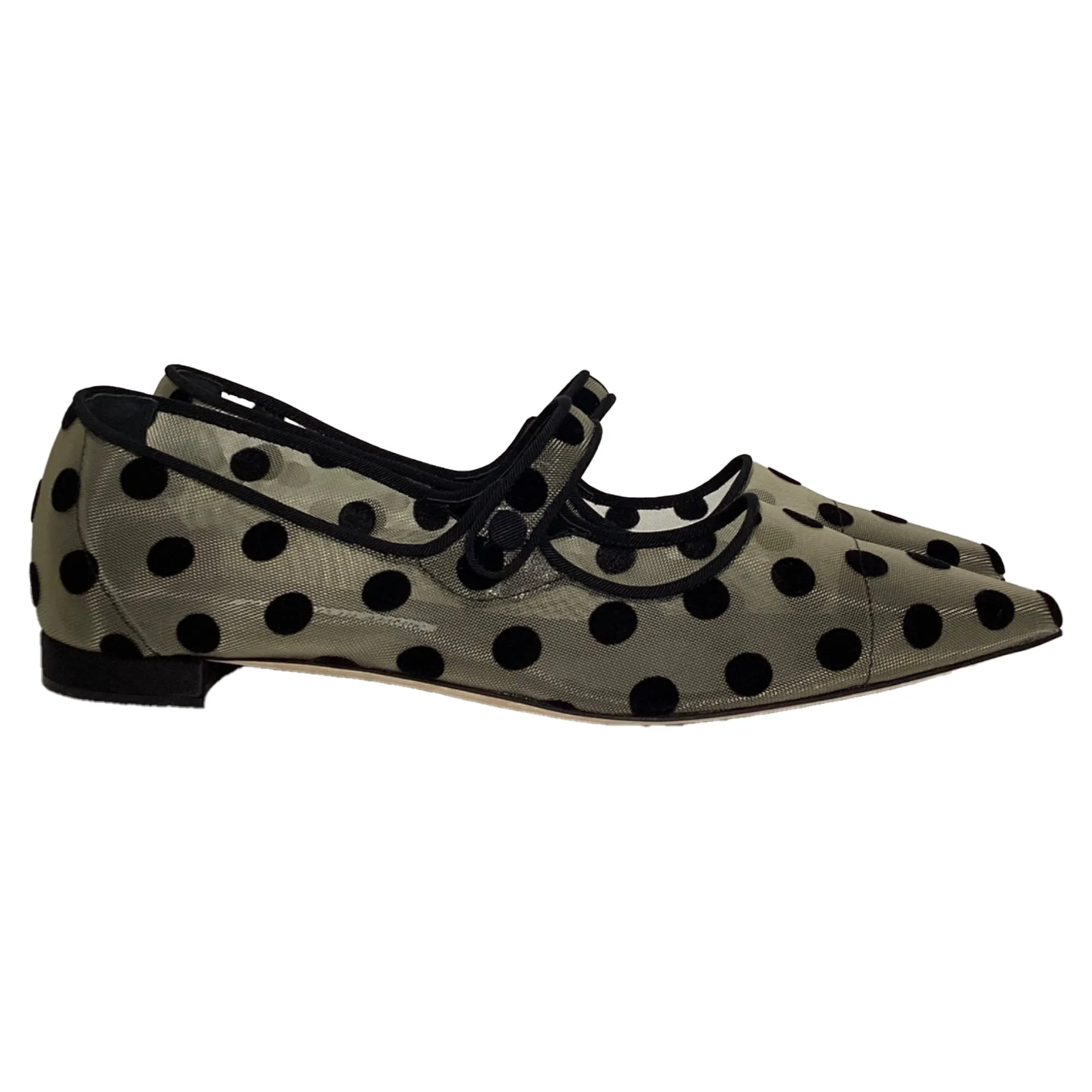 Manolo Blanhnik Campari Polka Dot Mary Jane Flats in White Polyamide
