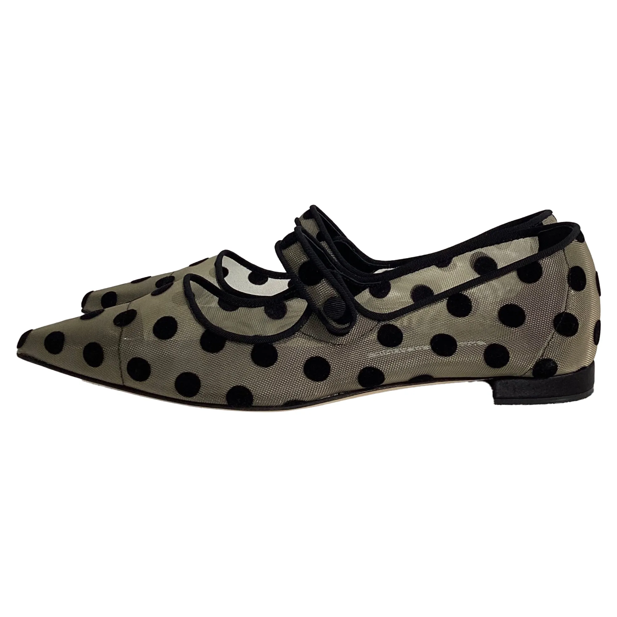 Manolo Blanhnik Campari Polka Dot Mary Jane Flats in White Polyamide