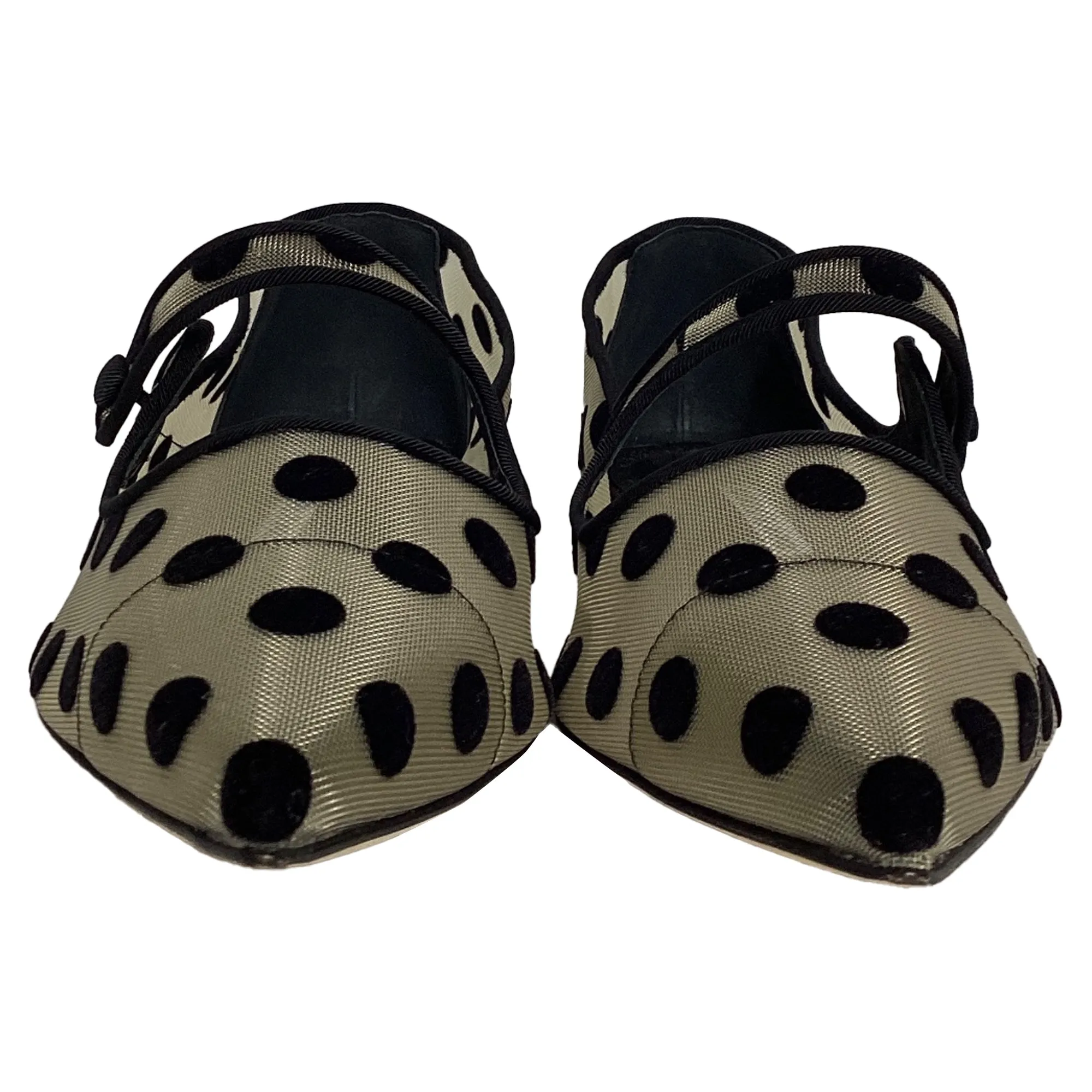 Manolo Blanhnik Campari Polka Dot Mary Jane Flats in White Polyamide