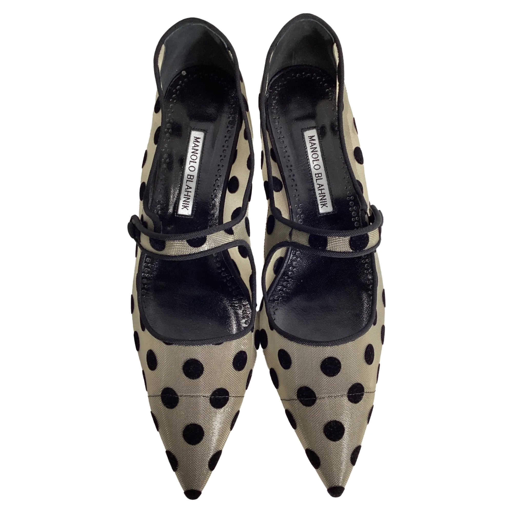 Manolo Blanhnik Campari Polka Dot Mary Jane Flats in White Polyamide