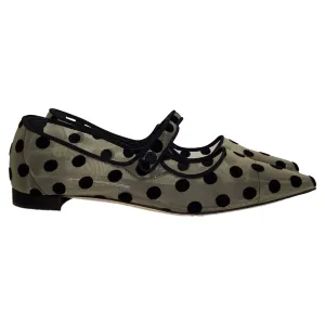 Manolo Blanhnik Campari Polka Dot Mary Jane Flats in White Polyamide