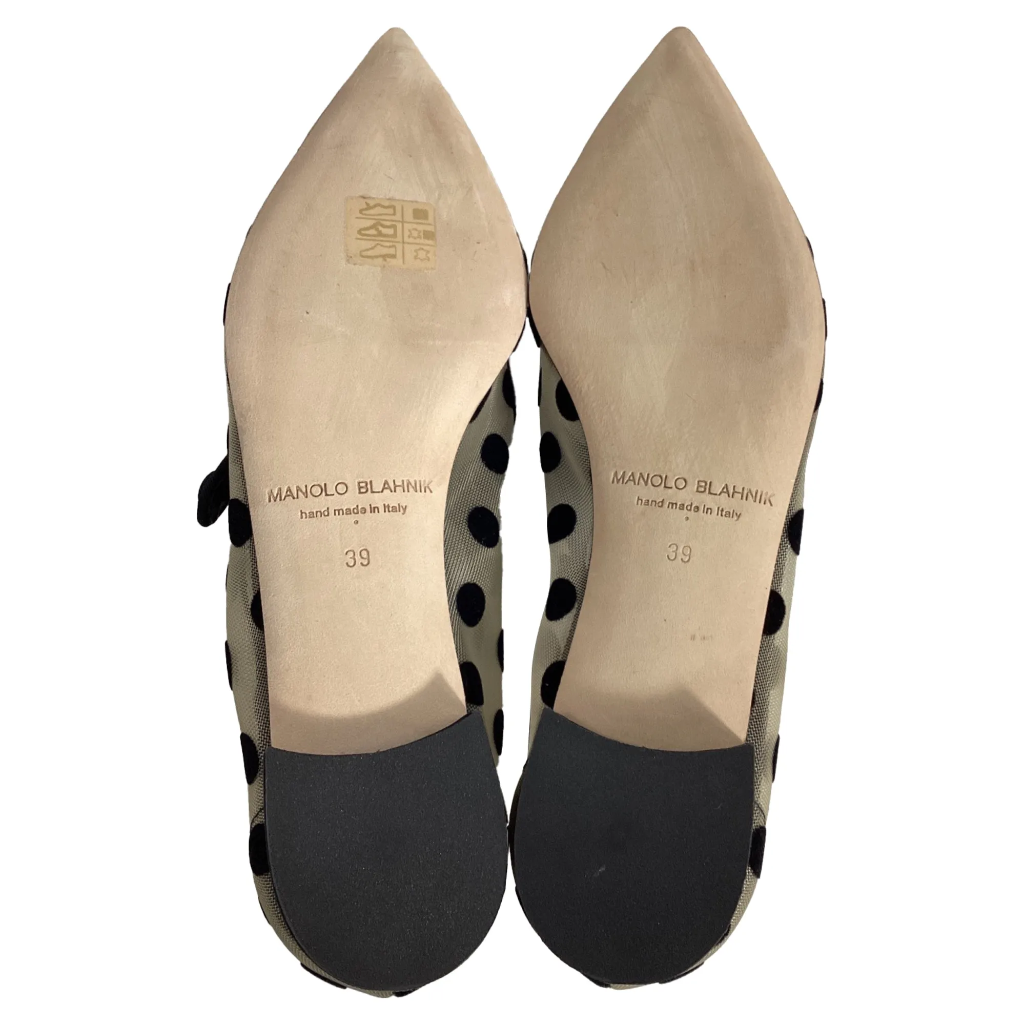 Manolo Blanhnik Campari Polka Dot Mary Jane Flats in White Polyamide