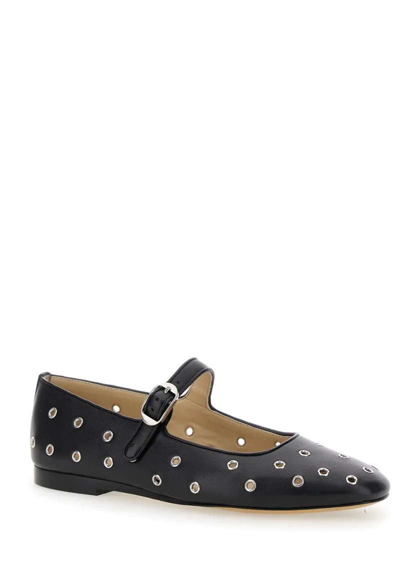 Mary Jane' Black Ballerinas With Eyelets In Leather